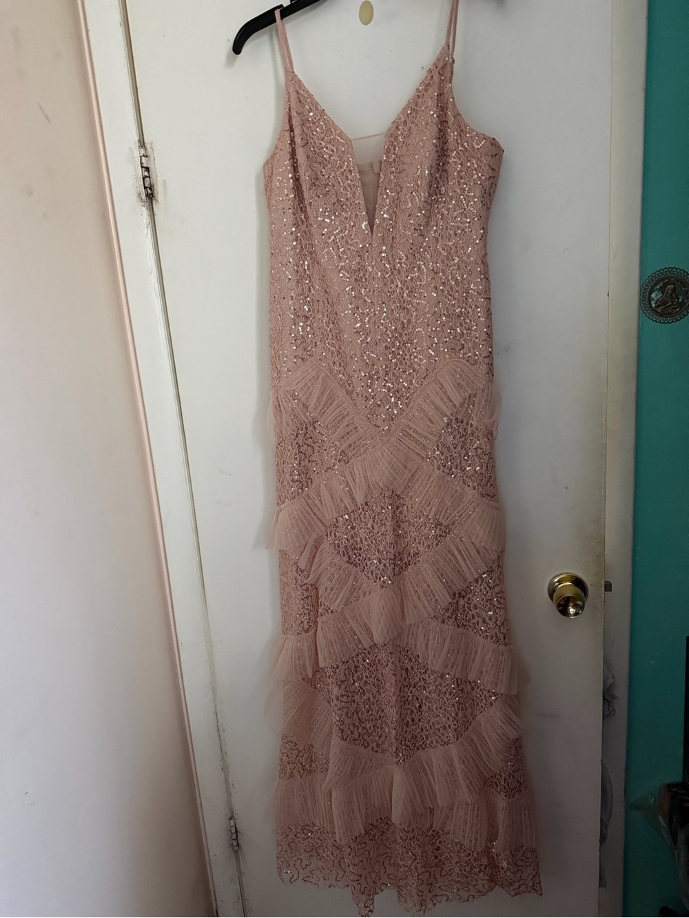 BCBG MAXAZRIA Women’s Pink Sequin Fringe Evening Dress size 12